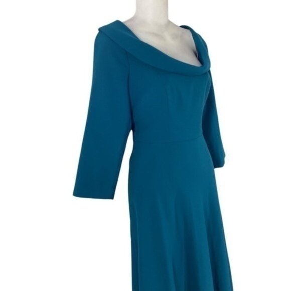 NWT Kay Unger Arianna Peacock Teal Cocktail Dress II28 - Picture 6 of 14